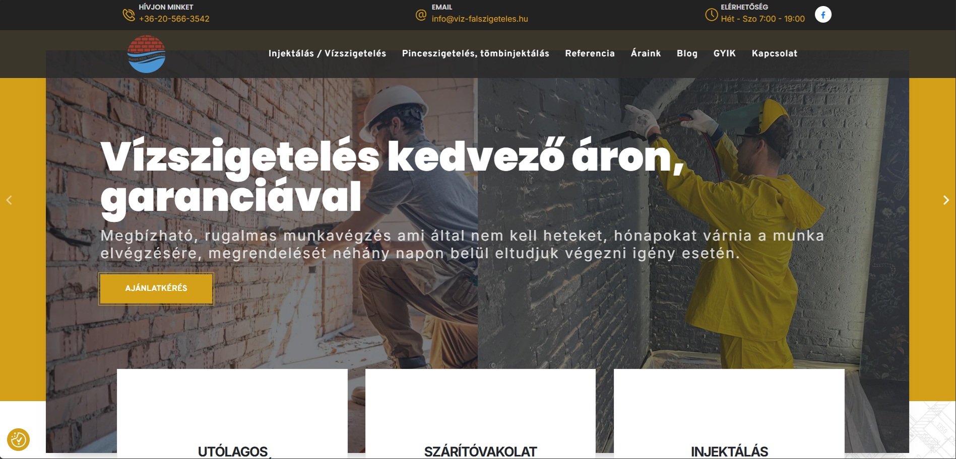 Víz- és falszigetelés weboldal referencia